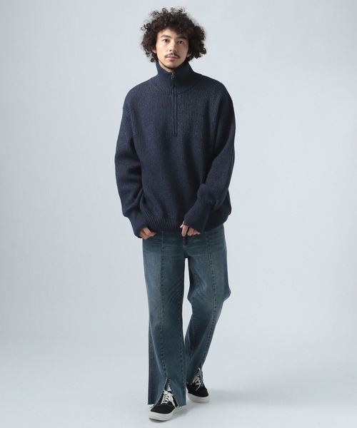 BAYFLOW(ベイフロー)の「ハーフジップ畦編みニット(ニット/セーター・メンズ・チャコール/ネイビー・MEDIUM/LARGE)」の5枚目の写真