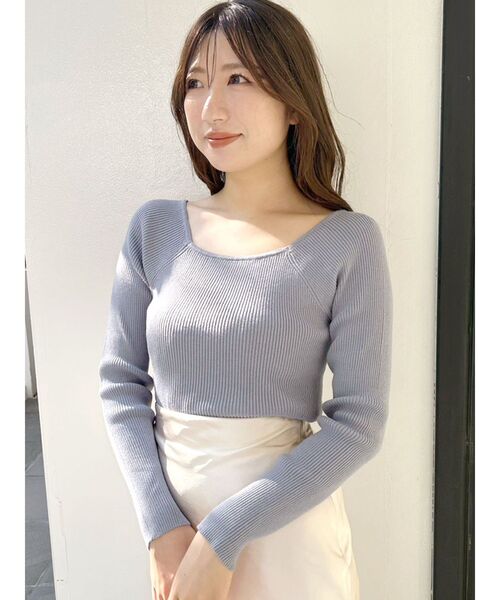 マーキュリーリュクス☆Mercury Lux☆セーター☆ニット☆グレー☆フリー 異素材ドレープロングスリーブニットワンピース[品番