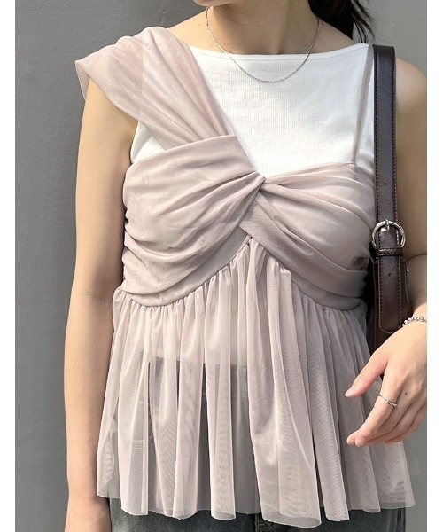 Re:EDIT（リエディ）の「[販売枚数2.6万枚突破][お気に入り登録数8万]ソフトチュールアシンメトリーデザインキャミソールトップス（キャミソール・レディース・グレー/ブラック/ホワイト系/グレイッシュベージュ・LARGE/MEDIUM）」の18枚目の写真