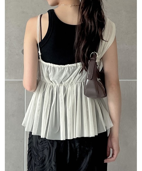 Re:EDIT（リエディ）の「[販売枚数2.6万枚突破][お気に入り登録数8万]ソフトチュールアシンメトリーデザインキャミソールトップス（キャミソール・レディース・グレー/ブラック/ホワイト系/グレイッシュベージュ・LARGE/MEDIUM）」の17枚目の写真