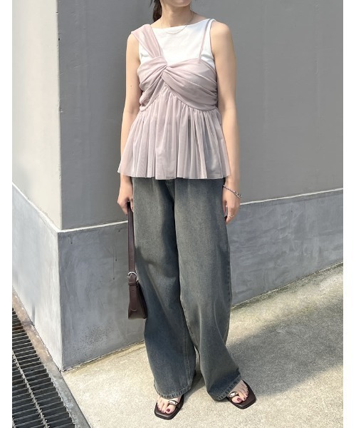 Re:EDIT（リエディ）の「[販売枚数2.6万枚突破][お気に入り登録数8万]ソフトチュールアシンメトリーデザインキャミソールトップス（キャミソール・レディース・グレー/ブラック/ホワイト系/グレイッシュベージュ・LARGE/MEDIUM）」の13枚目の写真