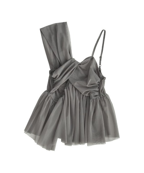 Re:EDIT（リエディ）の「[販売枚数2.6万枚突破][お気に入り登録数8万]ソフトチュールアシンメトリーデザインキャミソールトップス（キャミソール・レディース・グレー/ブラック/ホワイト系/グレイッシュベージュ・LARGE/MEDIUM）」の12枚目の写真