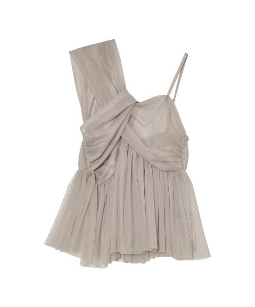 Re:EDIT（リエディ）の「[販売枚数2.6万枚突破][お気に入り登録数8万]ソフトチュールアシンメトリーデザインキャミソールトップス（キャミソール・レディース・グレー/ブラック/ホワイト系/グレイッシュベージュ・LARGE/MEDIUM）」の6枚目の写真