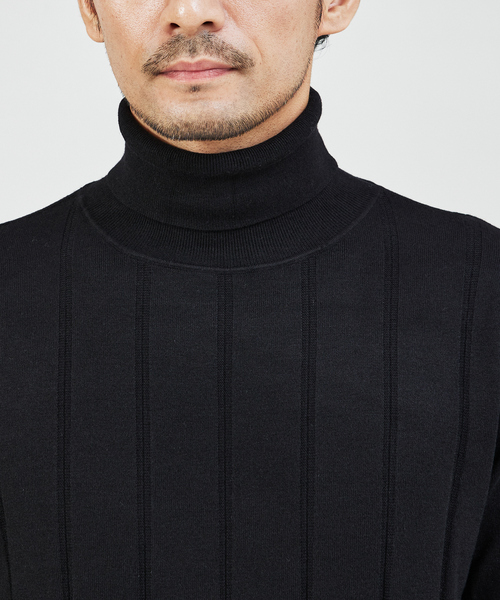 ABAHOUSE GRAY(アバハウスグレイ)の「【カシミアタッチ】シャドーストライプ タートルネック ニット(ニット/セーター・メンズ・グレイッシュベージュ/ブラック/ブルー/ホワイト・48/46)」の12枚目の写真