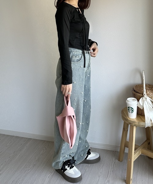 Silly(シリー)の「【オールシーズン使えるアイテム!】【ニットトートバックのミニサイズが登場!】ニットミニトートバッグ(トートバッグ・レディース・ブルー/サーモンピンク/パープル/グリーン/ブラック/ベージュ/ピンク/オレンジ・FREE)」の21枚目の写真