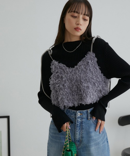 VIS（ビス）の「フェザーライクフリンジキャミソール（キャミソール
