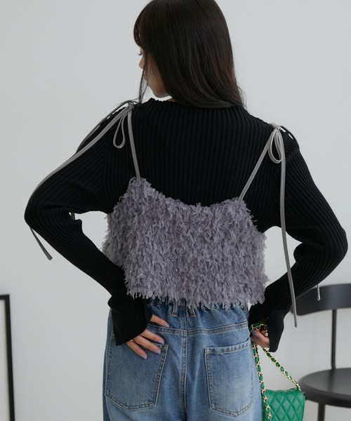 VIS（ビス）の「フェザーライクフリンジキャミソール（キャミソール・レディース・キナリ/グレー・FREE）」の8枚目の写真