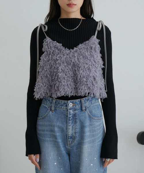 VIS（ビス）の「フェザーライクフリンジキャミソール（キャミソール・レディース・キナリ/グレー・FREE）」の9枚目の写真