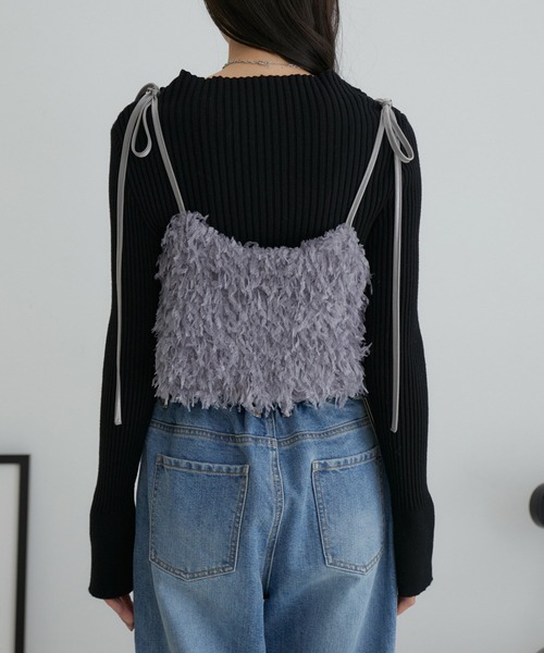 VIS（ビス）の「フェザーライクフリンジキャミソール（キャミソール・レディース・キナリ/グレー・FREE）」の11枚目の写真