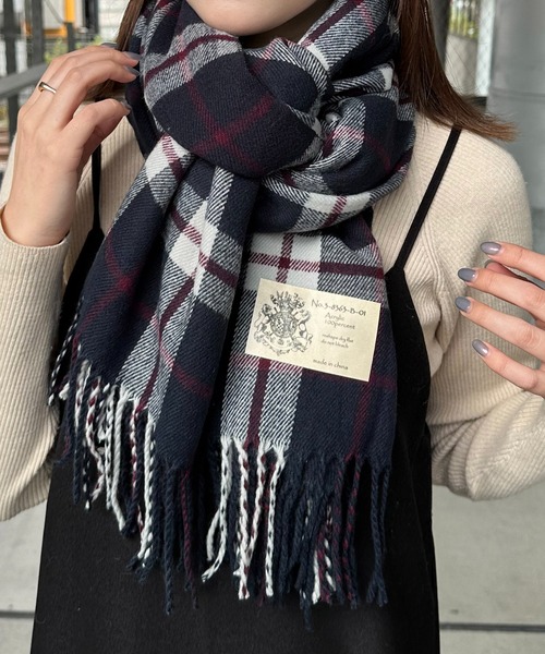 DISCOAT（ディスコート）の「チェック大判ストール（ストール/ショール・レディース・ピンクベージュ/ブラウン/イエロー/ネイビー/モカ/ブルー/キャメル・FREE）」の18枚目の写真