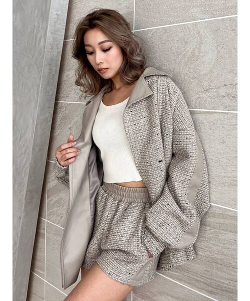 GYDA(ジェイダ)の「ラインスリーブツイードBIGライダースジャケット(ライダースジャケット・レディース・ベージュ/オフホワイト/ブラック・FREE)」の5枚目の写真