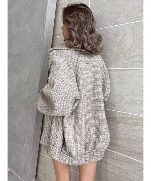 GYDA(ジェイダ)の「ラインスリーブツイードBIGライダースジャケット(ライダースジャケット・レディース・ベージュ/オフホワイト/ブラック・FREE)」の6枚目の写真