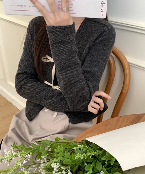 LAC-VERT（ラック・ヴェール）の「クロップドリボンカーディガン（カーディガン/ボレロ・レディース・グリーン/ダークグレー/ピンク・FREE）」の12枚目の写真