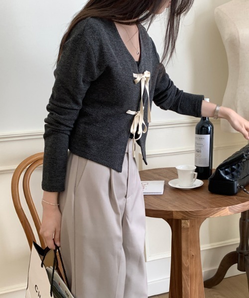 LAC-VERT（ラック・ヴェール）の「クロップドリボンカーディガン（カーディガン/ボレロ・レディース・グリーン/ダークグレー/ピンク・FREE）」の14枚目の写真