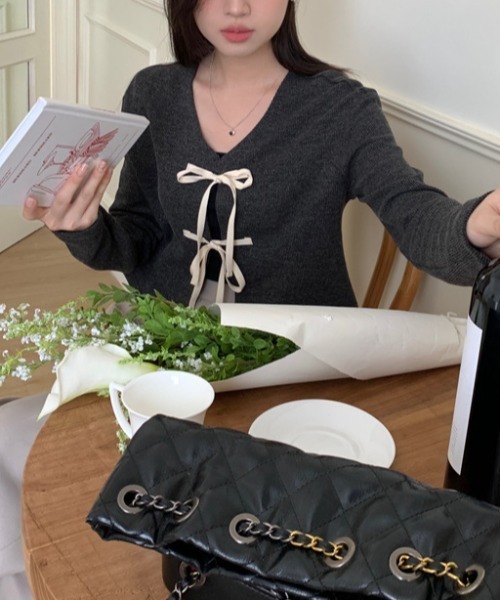 LAC-VERT（ラック・ヴェール）の「クロップドリボンカーディガン（カーディガン/ボレロ・レディース・グリーン/ダークグレー/ピンク・FREE）」の17枚目の写真