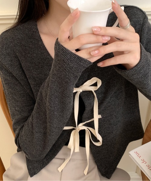 LAC-VERT（ラック・ヴェール）の「クロップドリボンカーディガン（カーディガン/ボレロ・レディース・グリーン/ダークグレー/ピンク・FREE）」の19枚目の写真