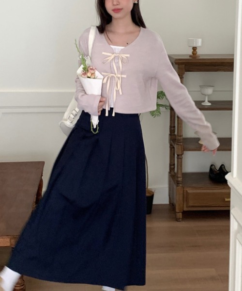 LAC-VERT（ラック・ヴェール）の「クロップドリボンカーディガン（カーディガン/ボレロ・レディース・グリーン/ダークグレー/ピンク・FREE）」の9枚目の写真