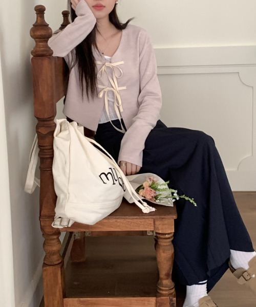 LAC-VERT（ラック・ヴェール）の「クロップドリボンカーディガン（カーディガン/ボレロ・レディース・グリーン/ダークグレー/ピンク・FREE）」の10枚目の写真