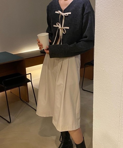 ルネ 黒ベージュリボンデザインカーディガン セール】クロップドリボンカーディガン（カーディガン/ボレロ）｜LAC