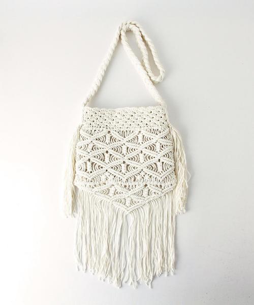 Another Edition(アナザーエディション)の「 マクラメショルダーバック/AE Macrame SHLD◆(ショルダーバッグ・レディース・オフホワイト/ブラウン・フリー)」の1枚目の写真
