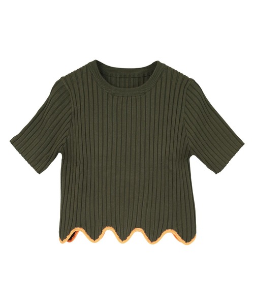 miette(ミエット)の「ウェーブヘムショートリブトップス(ニット/セーター・レディース・カーキ/レッド/オフホワイト/ブルー・FREE)」の2枚目の写真