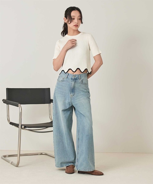 miette(ミエット)の「ウェーブヘムショートリブトップス(ニット/セーター・レディース・カーキ/レッド/オフホワイト/ブルー・FREE)」の9枚目の写真