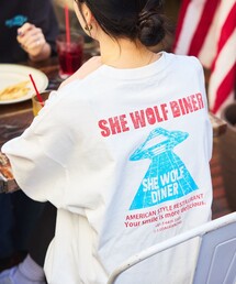FREAK'S STORE | 限定展開 SHE WOLF DINER×FREAK'S STORE/シーウルフダイナー 別注 ビッグシルエット バックプリントTシャツ/UFO(Tシャツ/カットソー)