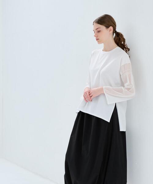 LANVIN en Bleu(ランバンオンブルー)の「チュールシャーリングスリーブカットソー(Tシャツ/カットソー・レディース・ブラック/オフホワイト・38)」の7枚目の写真