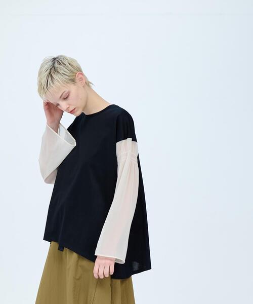 ランバンオンブルー　袖チュールのトップス ランバンオンブルー 袖チュールのトップス