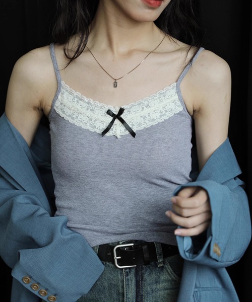 Vipoa(ヴィポア)の「Mini ribbon lace top camisole(キャミソール・レディース・アイボリー/グレー/ホワイト系その他/ブラック系その他・FREE)」の11枚目の写真