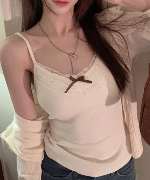 Vipoa(ヴィポア)の「Mini ribbon lace top camisole(キャミソール・レディース・アイボリー/グレー/ホワイト系その他/ブラック系その他・FREE)」の16枚目の写真