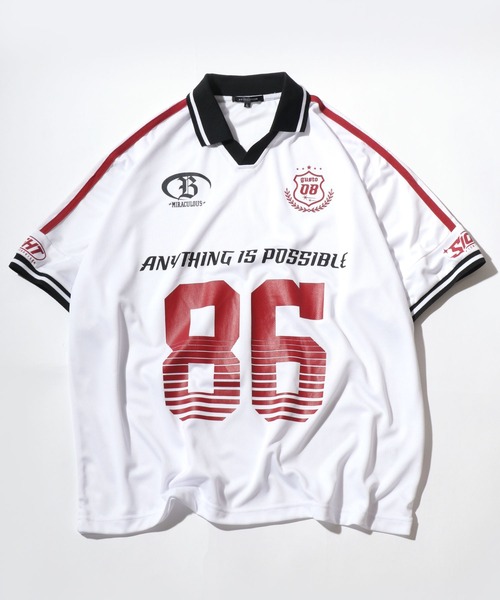 Salong hameu（サロン ハミュー）の「サッカーユニフォームデザイン 襟付きTシャツ/フットボールT/ゲームシャツ ユニセックス（Tシャツ/カットソー・メンズ・オフホワイト/ブラック/ネイビー/レッド/グレー系カモフラージュ/レッド系その他2/ネイビー系2/ブラック系その他/ブルー系その他/レッド系その他/グリーン系カモフラージュ/ホワイト系その他・L/M）」の3枚目の写真