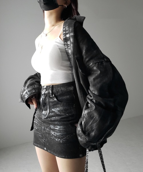 me+em select(ミームセレクト)の「【 インパン裏地付 】箔プリントブラックデニムミニスカート / haku print black denim mini skirt(デニムスカート・レディース・ブラック・SMALL/MEDIUM)」の14枚目の写真