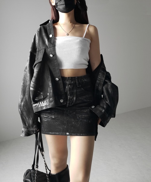 me+em select(ミームセレクト)の「【 インパン裏地付 】箔プリントブラックデニムミニスカート / haku print black denim mini skirt(デニムスカート・レディース・ブラック・SMALL/MEDIUM)」の17枚目の写真