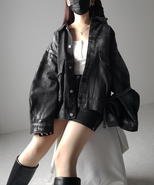 me+em select(ミームセレクト)の「【 インパン裏地付 】箔プリントブラックデニムミニスカート / haku print black denim mini skirt(デニムスカート・レディース・ブラック・SMALL/MEDIUM)」の19枚目の写真