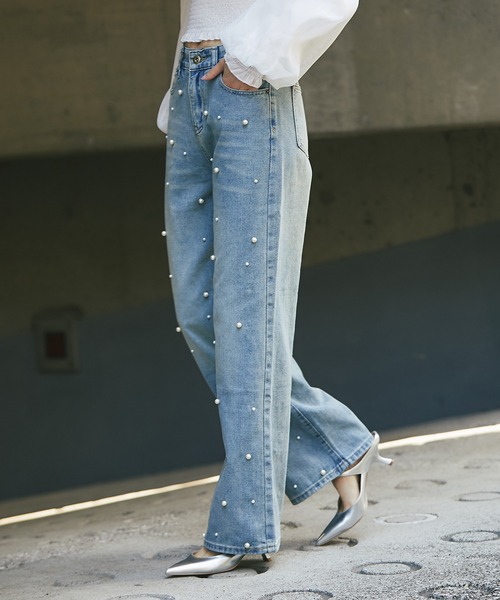 ANOTHER S（アナザーエス）の「パール付きデニムパンツ（デニムパンツ