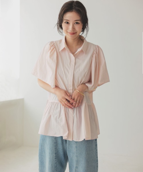 DONOBAN(ドノバン)の「撥水ペプラムブラウス(シャツ/ブラウス・レディース・ライトピンク/ブラック/ホワイト/ライトグレー・F)」の4枚目の写真