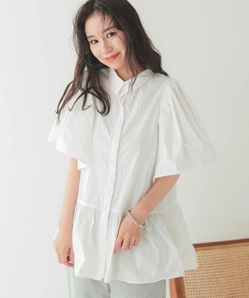 DONOBAN(ドノバン)の「撥水ペプラムブラウス(シャツ/ブラウス・レディース・ライトピンク/ブラック/ホワイト/ライトグレー・F)」の2枚目の写真