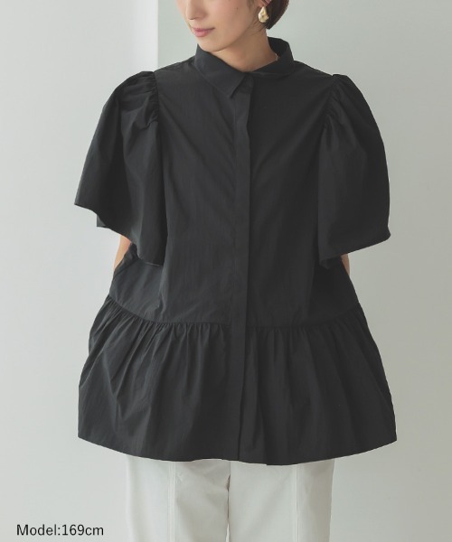 DONOBAN(ドノバン)の「撥水ペプラムブラウス(シャツ/ブラウス・レディース・ライトピンク/ブラック/ホワイト/ライトグレー・F)」の1枚目の写真