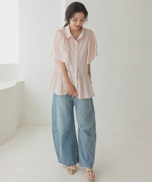 DONOBAN(ドノバン)の「撥水ペプラムブラウス(シャツ/ブラウス・レディース・ライトピンク/ブラック/ホワイト/ライトグレー・F)」の10枚目の写真