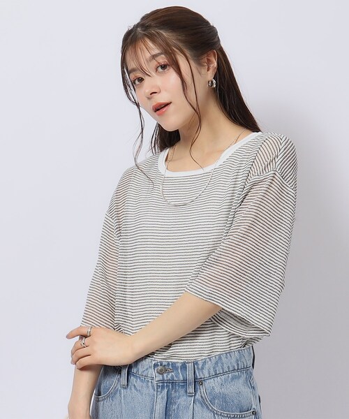 Cutie Blonde(キューティーブロンド)の「◆【2点セット】シアーボーダートップス×タンクトップ(その他トップス・レディース・ホワイト系その他3/ベージュ系その他5/チャコール・04/03/02)」の2枚目の写真