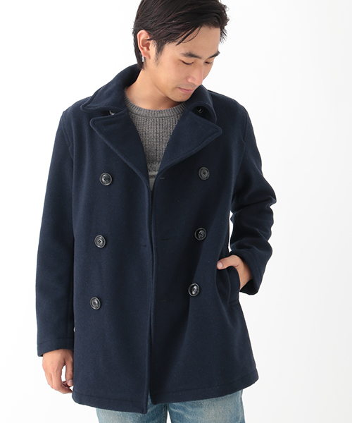 SEVENDAYS=SUNDAY（セブンデイズサンデイ）の「ボンディングメルトン　ピーコート（ピーコート・メンズ・ネイビー/キャメル/チャコールグレー・SMALL/LARGE/MEDIUM）」の2枚目の写真