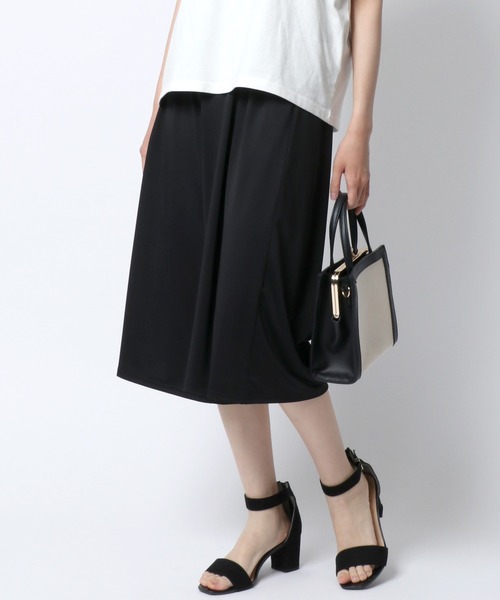 Salong hameu（サロン ハミュー）の「「着用動画あり」ストレッチ ガウチョパンツ/イージーパンツ/スカーチョ/ステテコ/無地・総柄・ライン柄・花柄・アニマル柄（その他パンツ・レディース・レオパード/カーキオリーブ/ブラック系その他3/ネイビー/グレイッシュベージュ/ブラック系その他2/ブラック/ネイビー系1/ブラック系その他5/ゼブラ/ブラック系その他4/ブラック系その他6・L/M）」の2枚目の写真