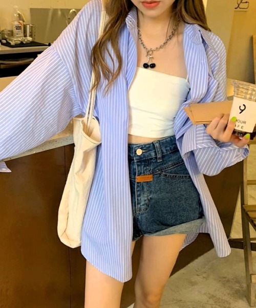 CANVAS+（キャンバスプラス）の「【CANVAS+】肩あきストライプシャツ（シャツ/ブラウス）」 - WEAR