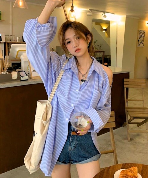 CANVAS+（キャンバスプラス）の「【CANVAS+】肩あきストライプシャツ（シャツ/ブラウス）」 - WEAR