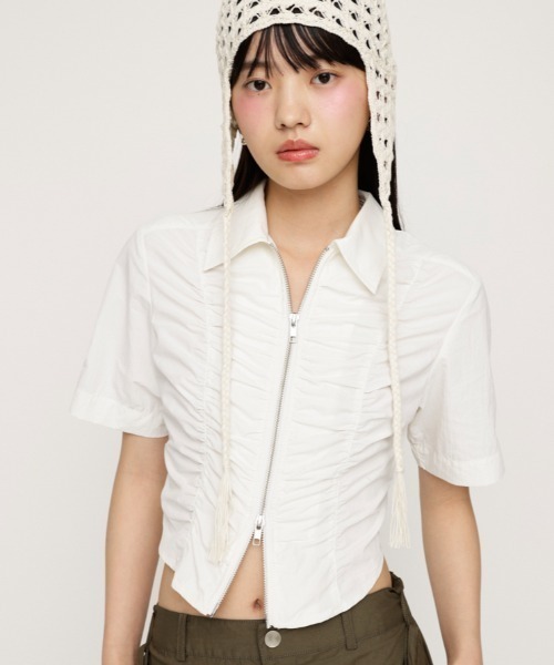 ブラウス シャツ Satin open back top サテンオープンバックTOP レディース BACK SATIN DRAPE BLOUSE(FREE WHITE): STUDIOUS: WOMENS