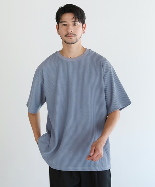 LIL VENDARS(リルヴェンダース)の「リップル/鹿の子ポンチ ルーズベーシック半袖カットソー(Tシャツ/カットソー・メンズ・ブラック/ブルー/チャコール/モカ・M/L/XL)」の1枚目の写真
