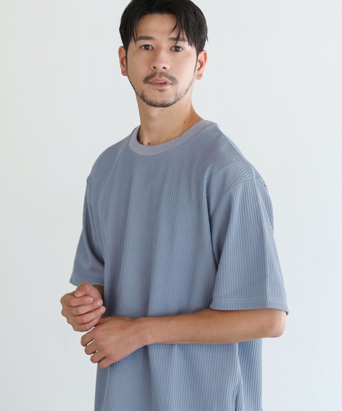 LIL VENDARS(リルヴェンダース)の「リップル/鹿の子ポンチ ルーズベーシック半袖カットソー(Tシャツ/カットソー・メンズ・ブラック/ブルー/チャコール/モカ・M/L/XL)」の15枚目の写真