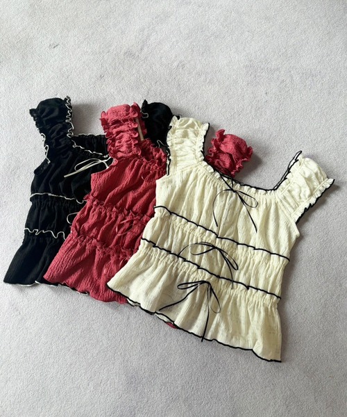 one after another NICE CLAUP（ワンアフターアナザーナイスクラップ）の「フリルメロービスチェ（タンクトップ・レディース・ブラック/レッド/アイボリー・FREE）」の15枚目の写真