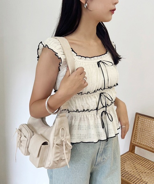 one after another NICE CLAUP（ワンアフターアナザーナイスクラップ）の「フリルメロービスチェ（タンクトップ・レディース・ブラック/レッド/アイボリー・FREE）」の19枚目の写真